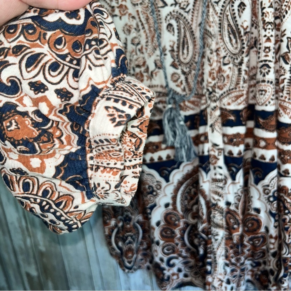 Lucky Brand Brown Boho Tie Neck Peasant Blouse - Picture 4 of 6